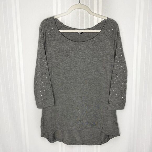 Wallflower Long Sleeve Studded Tee Top Gray XL Beaded Silver Night Out Party - Picture 1 of 9